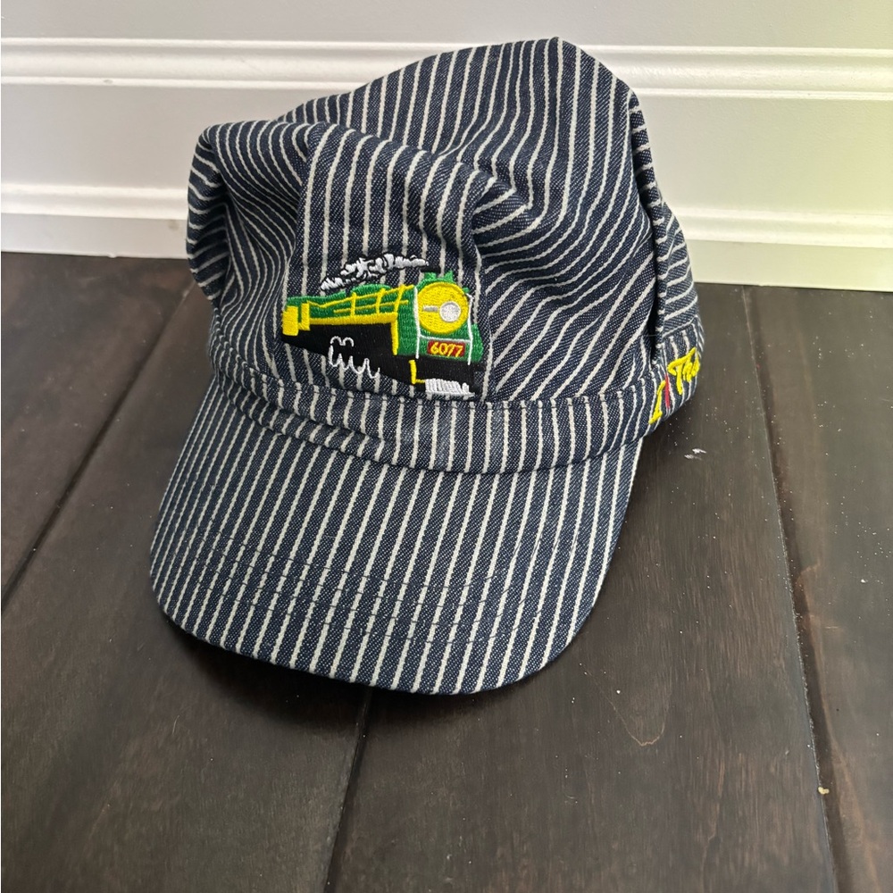 Kids train hat Striped Blue and White Cap with Embroidery